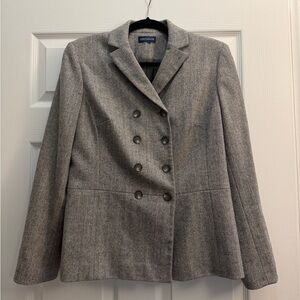 Ann Taylor Women’s Grey Double-Breasted Herringbone Wool Blend Blazer/Jacket